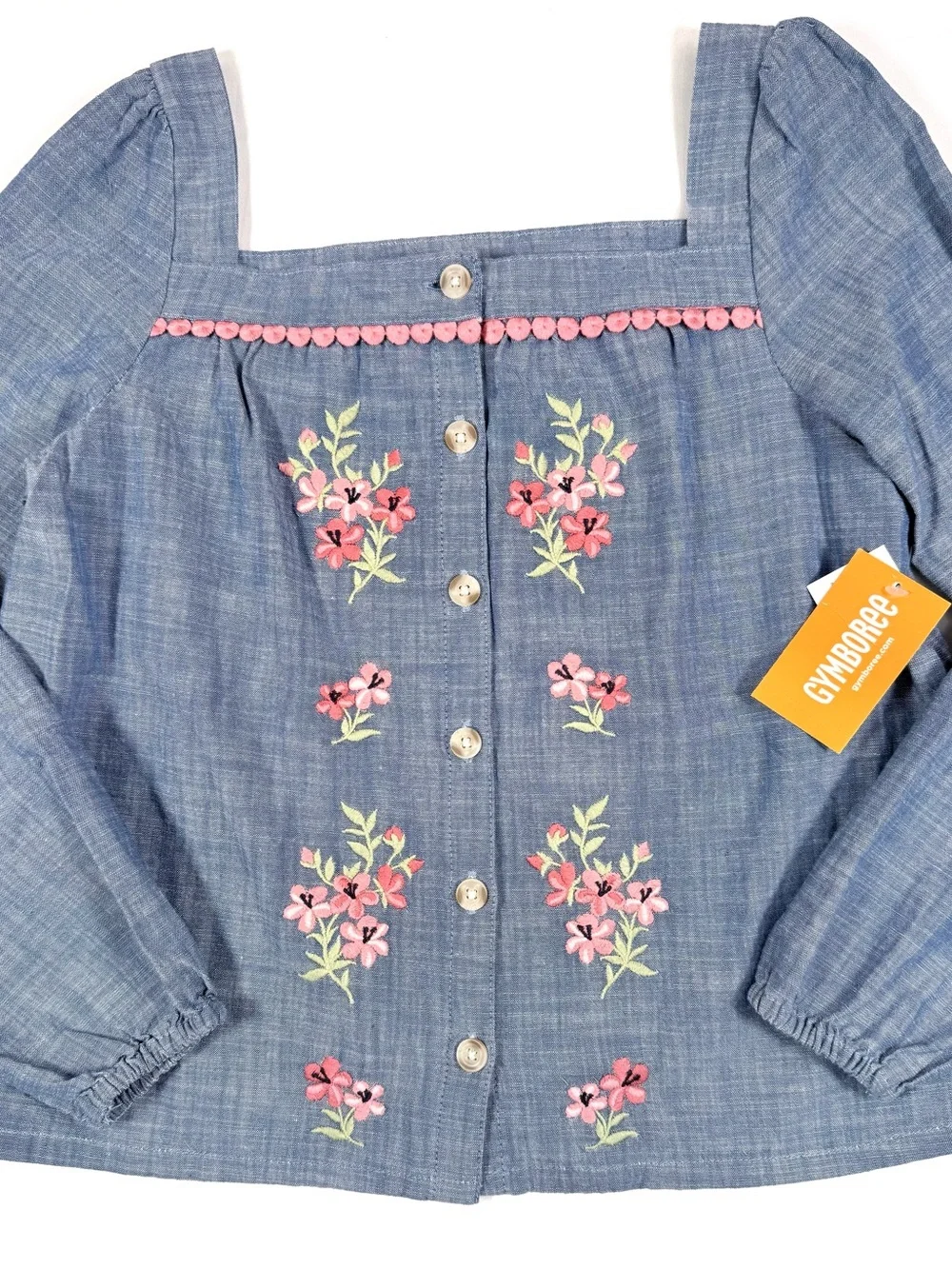 NWT GYMBOREE Girls Citrus Chambray Embroidered Floral Peasant Top 8 Cottagecore